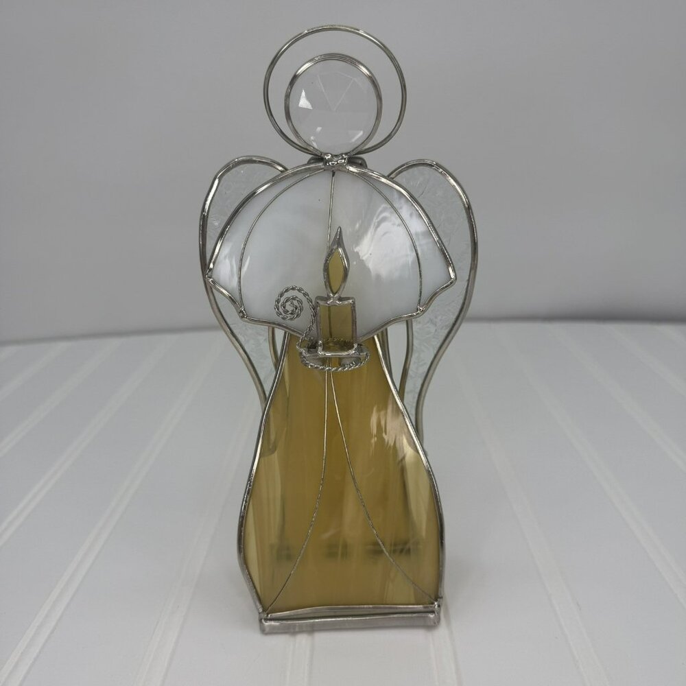 Christmas Angel Handmade Stained Glass Leaded Yellow & White Silver Wings